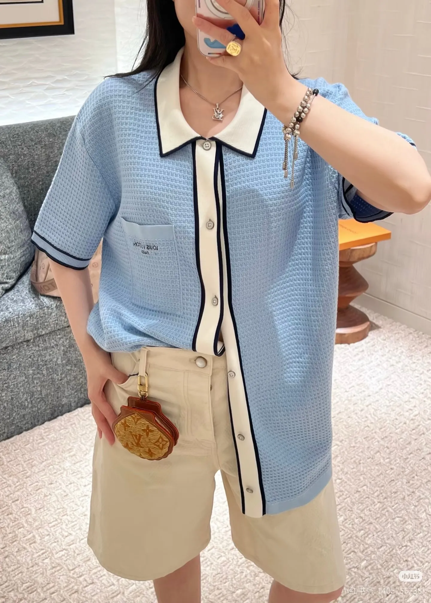 Louis Vuitton/Louis Vuitton pocket logo embroidered knitted short-sleeved shirt